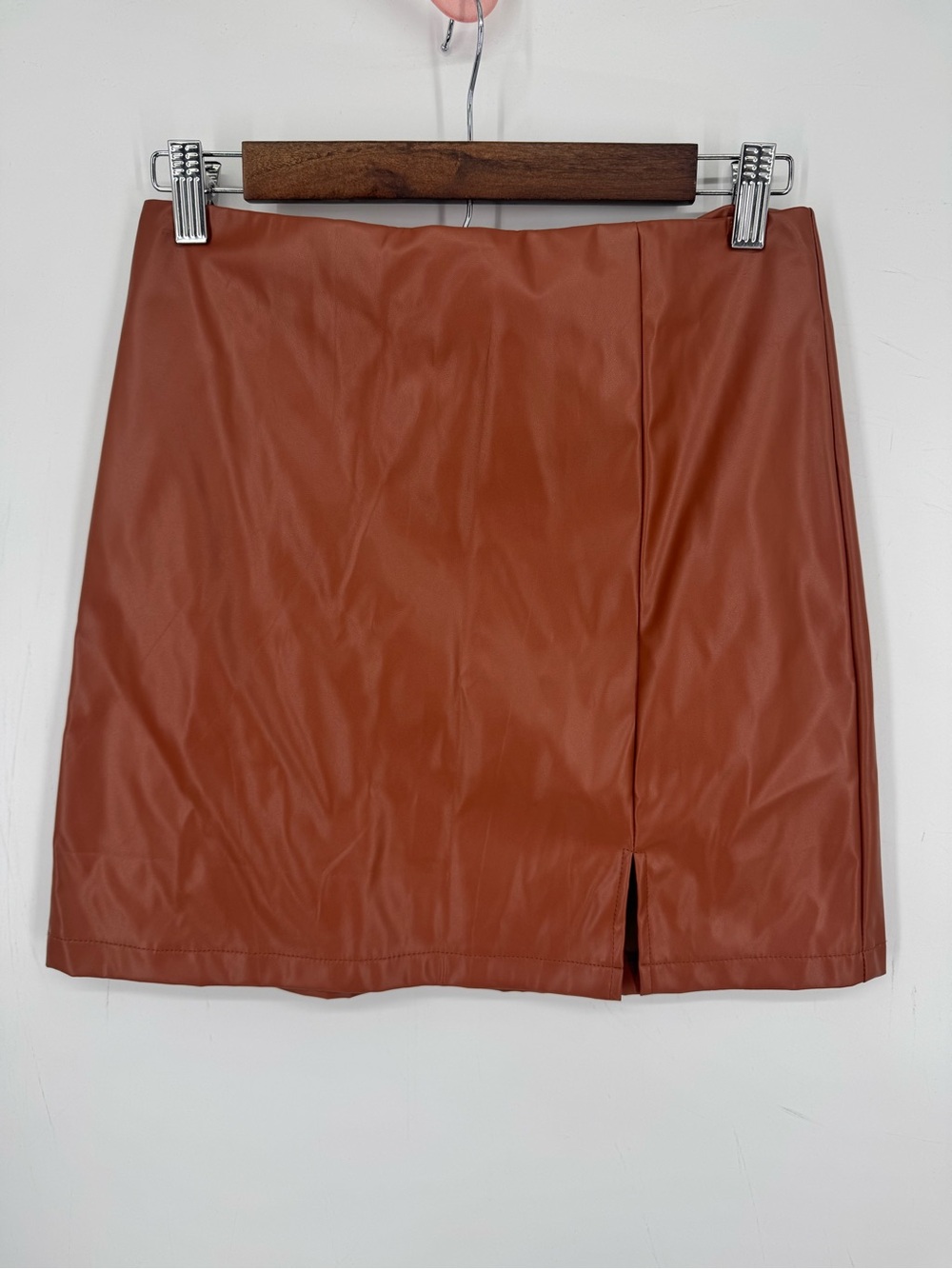 L Love Boutique Brown Faux Leather Mini Skirt Neutral Zip Up Size Small NWT